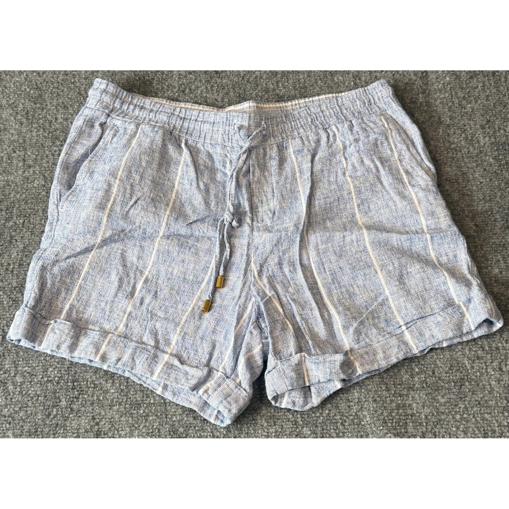 Ellen Tracy Blue White Striped Linen Blend Drawstring Shorts Womens Small